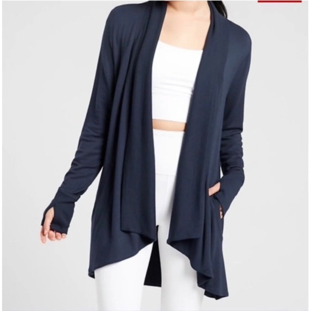 Athleta Pranayama Wrap Cardigan Womens L Navy Blue Athleisure Loungewear